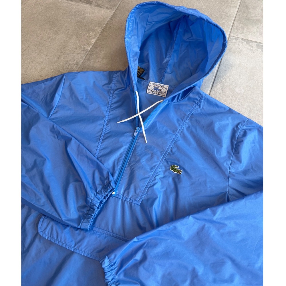 Vintage Izod Lacoste Men Blue Nylon Anorak Half Zip Hooded Windbreaker Jacket M